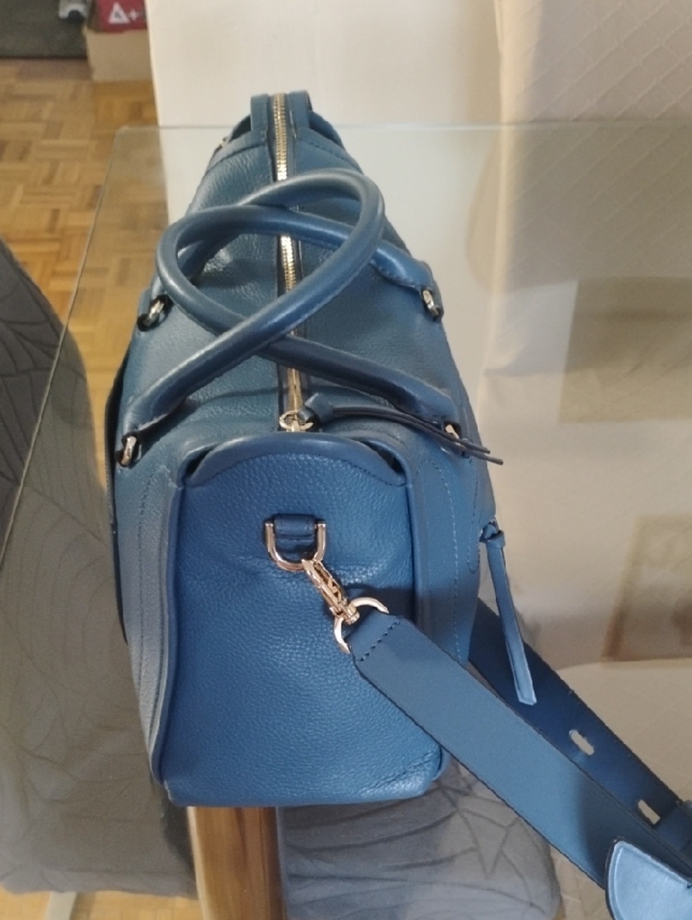 Michael Kors Teal-Blue Pebbled Leather Satchel with Detachable Strap - Picture 3 of 9